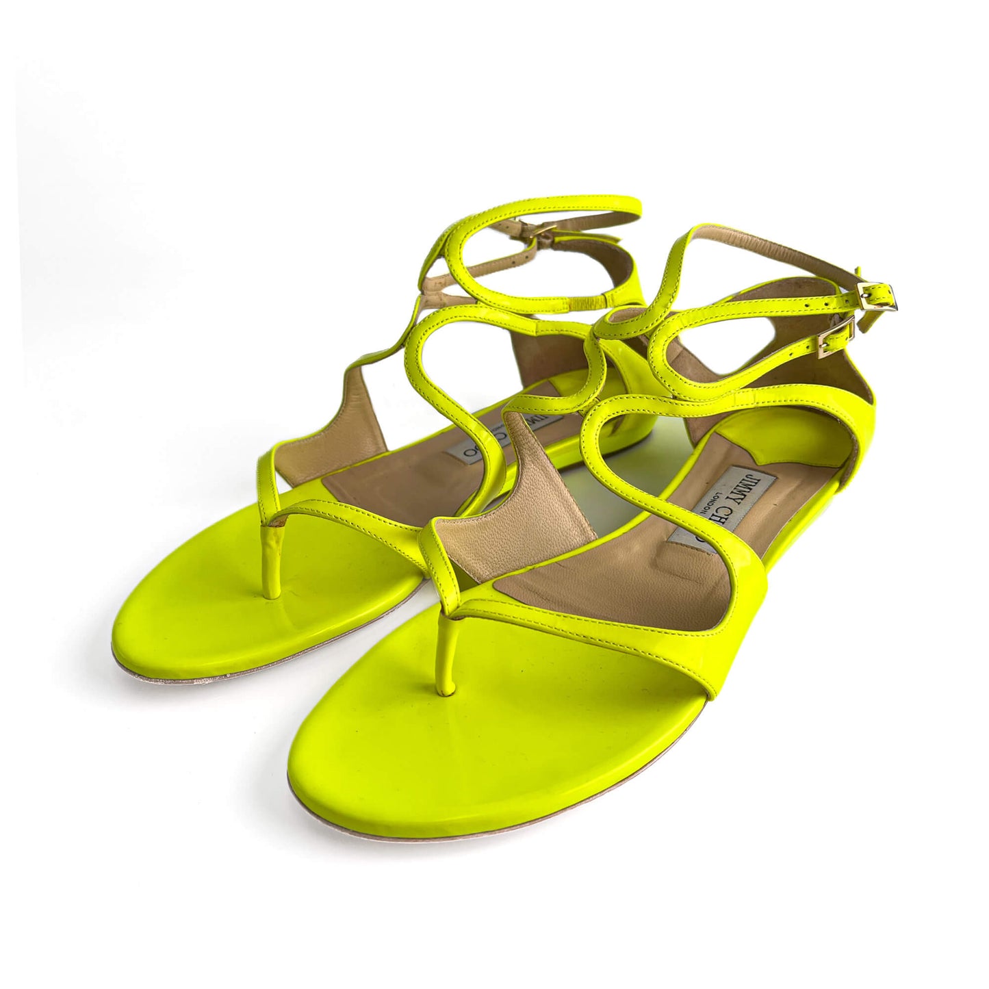 Second hand Jimmy Choo Lance Patent Leather Flat Sandals 40 Yellow - Tabita Bags