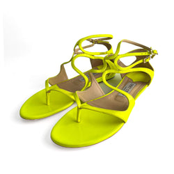 Second hand Jimmy Choo Lance Patent Leather Flat Sandals 40 Yellow - Tabita Bags