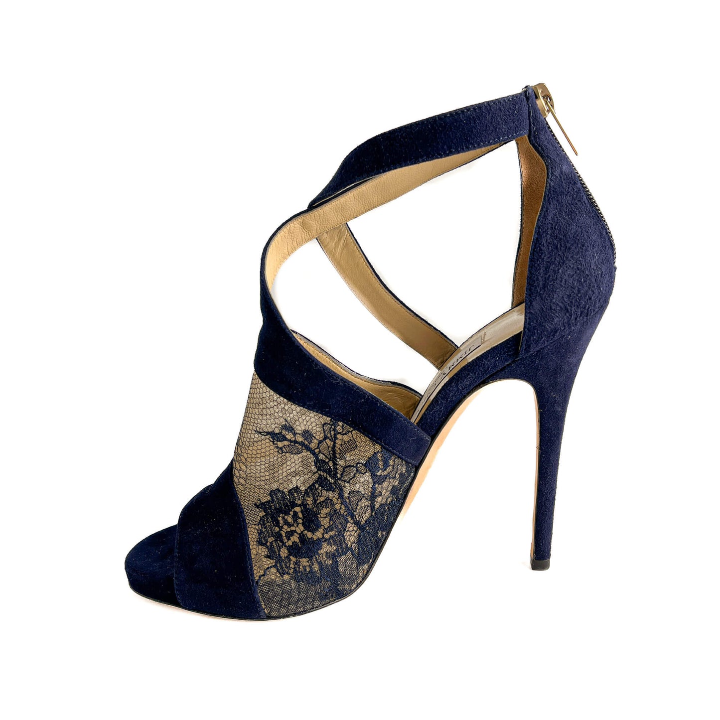 Second hand Jimmy Choo Vantage 10 CM Velvet & Lace Sandals 40 Blue - Tabita Bags