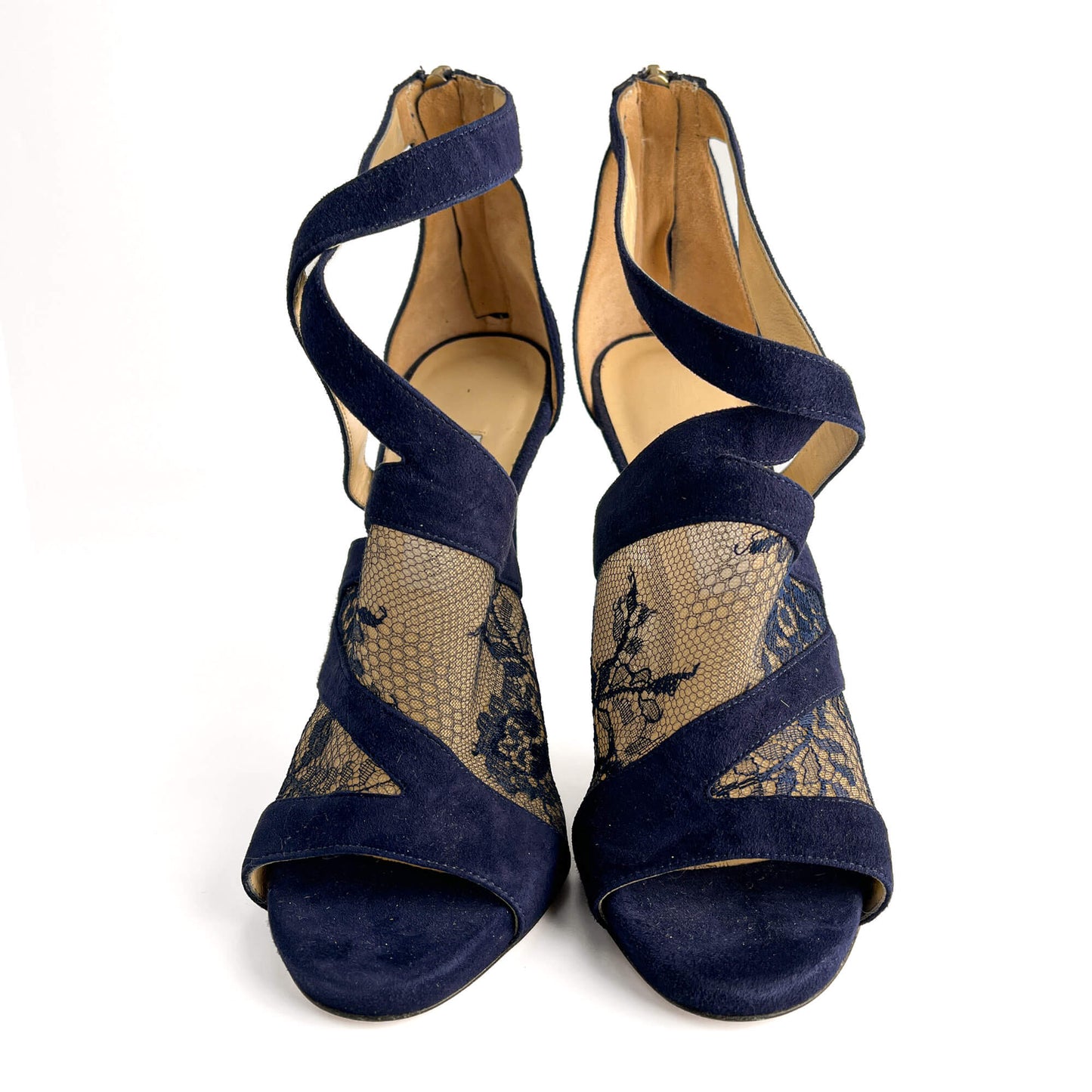 Second hand Jimmy Choo Vantage 10 CM Velvet & Lace Sandals 40 Blue - Tabita Bags