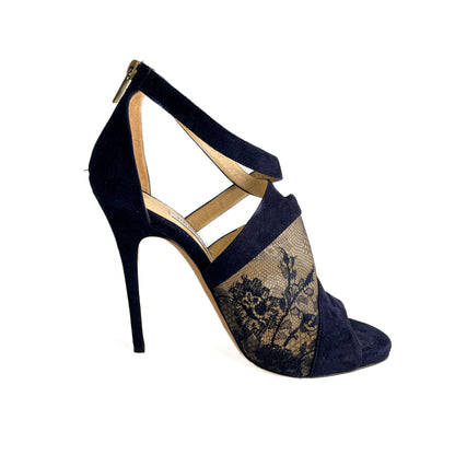 Second hand Jimmy Choo Vantage 10 CM Velvet & Lace Sandals 40 Blue - Tabita Bags