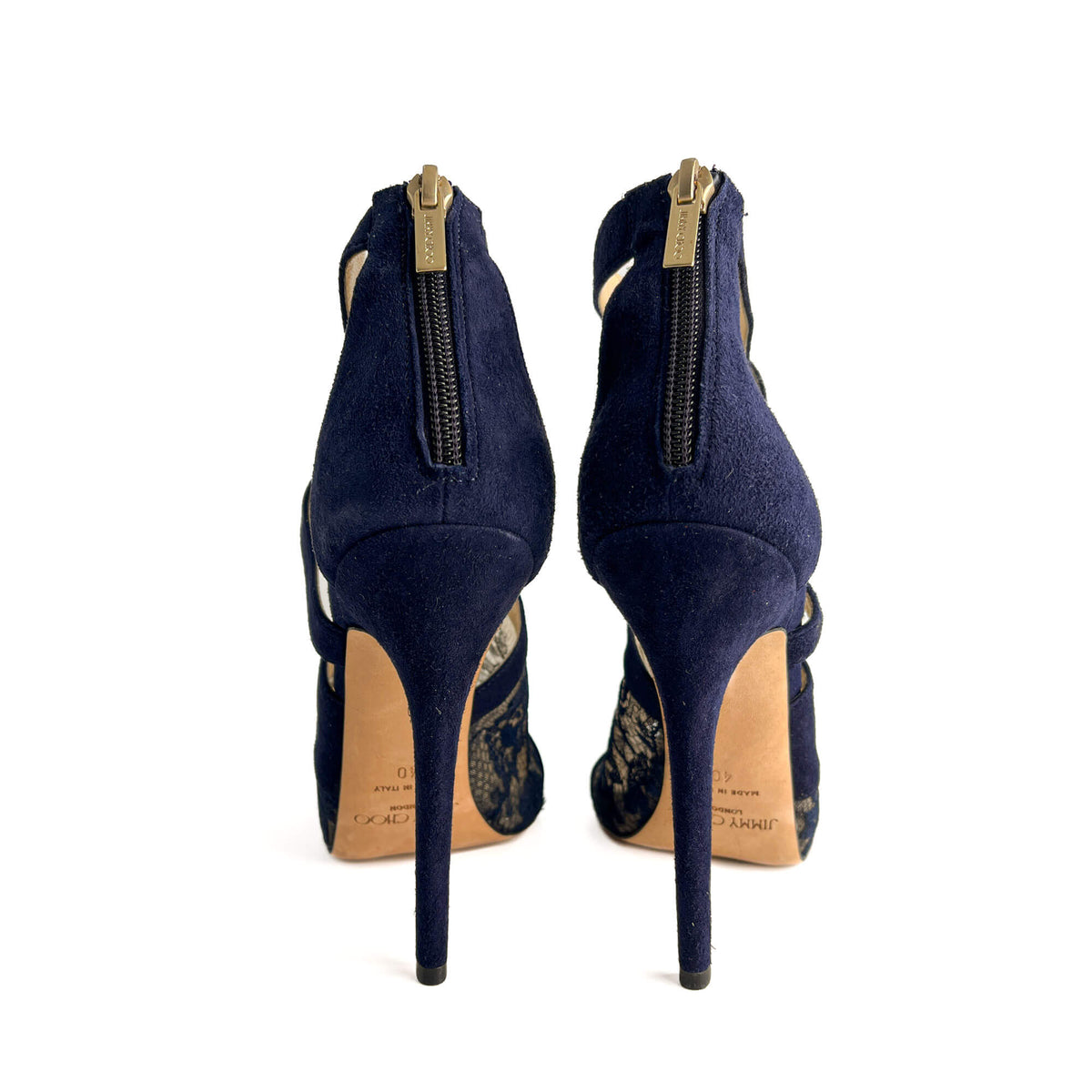 Second hand Jimmy Choo Vantage 10 CM Velvet & Lace Sandals 40 Blue - Tabita Bags