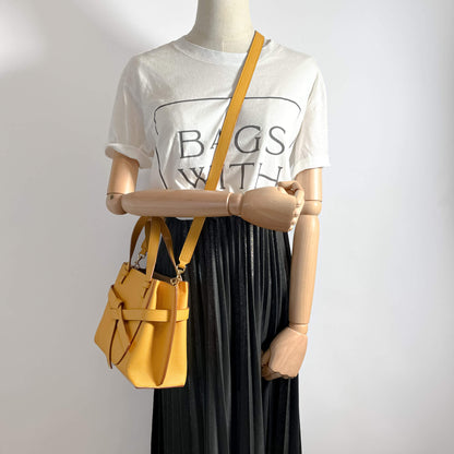 Second hand Loewe Gate Mini Top-Handle Grained Calfskin Leather 2-Ways Tote Bag Yellow - Tabita Bags