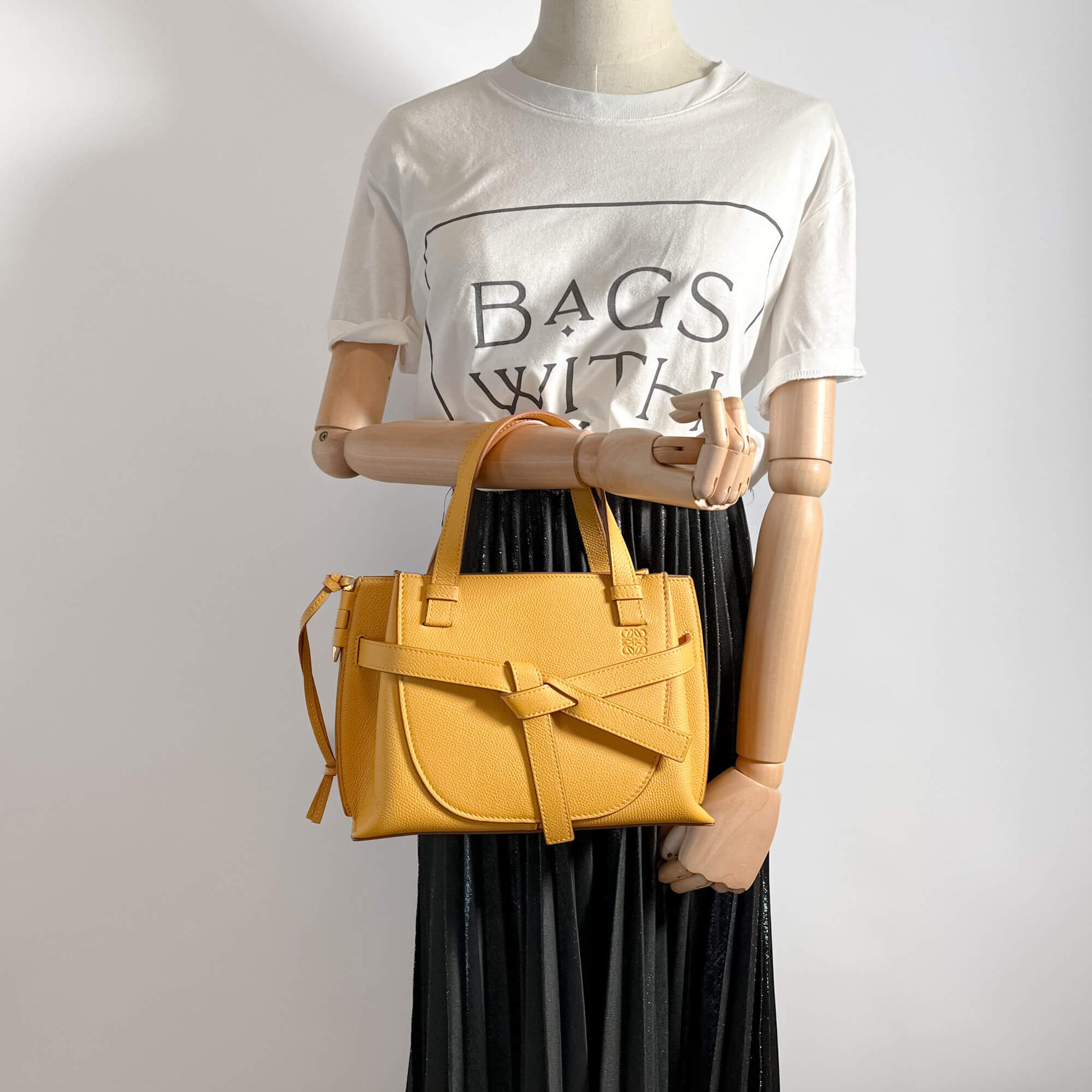 Second hand Loewe Gate Mini Top-Handle Grained Calfskin Leather 2-Ways Tote Bag Yellow - Tabita Bags