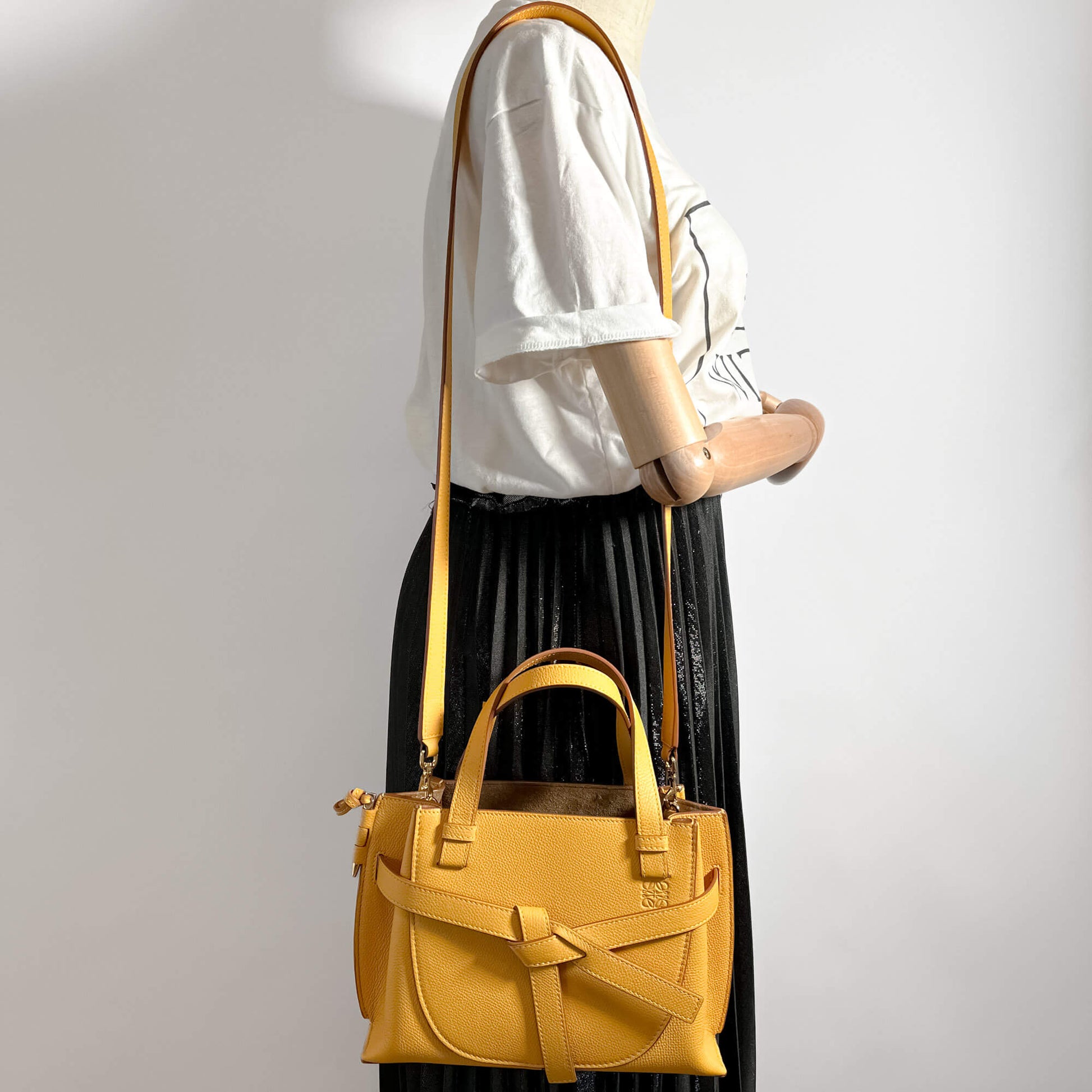 Second hand Loewe Gate Mini Top-Handle Grained Calfskin Leather 2-Ways Tote Bag Yellow - Tabita Bags