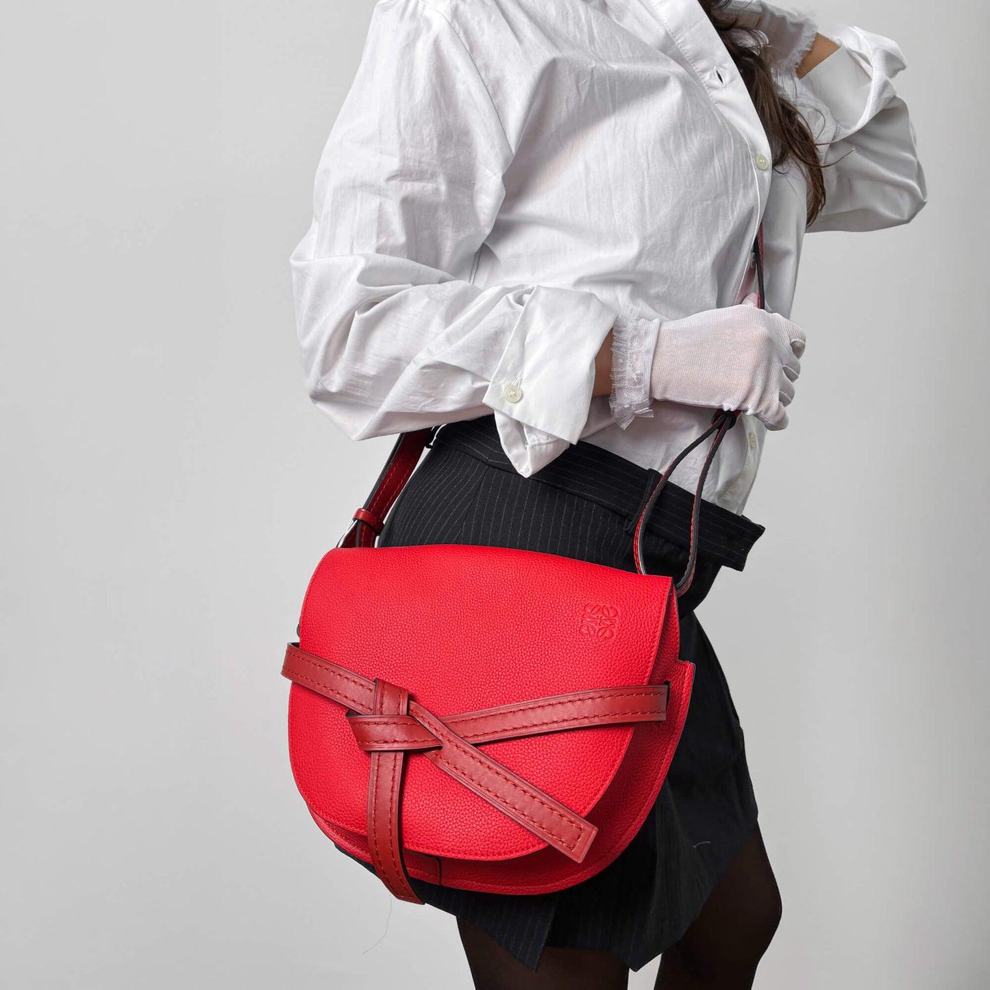 Second hand Loewe Gate Small Grained Calfskin Leather 2 - Ways Satchel Bag Red - Tabita Bags