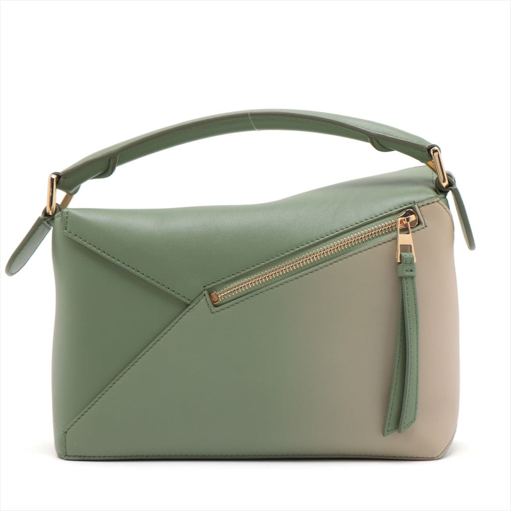 Second hand Loewe Puzzle Small Satin Calfskin Leather 3-Ways Bag Green - Tabita Bags
