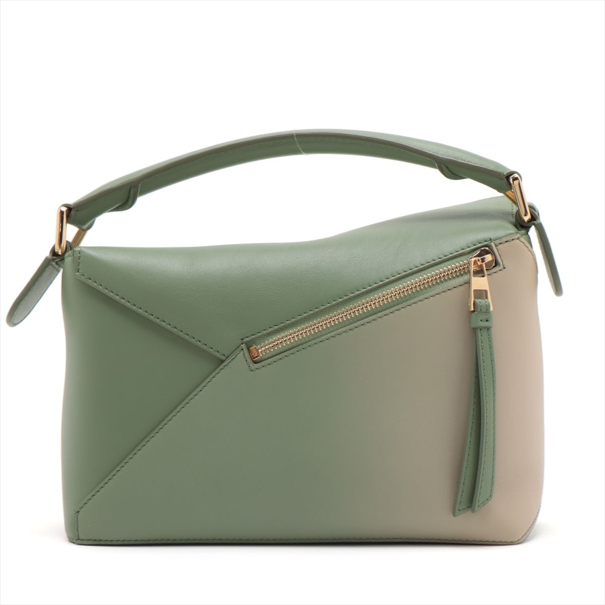 Second hand Loewe Puzzle Small Satin Calfskin Leather 3-Ways Bag Green - Tabita Bags