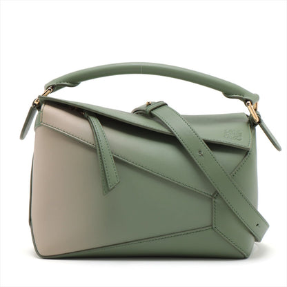 Second hand Loewe Puzzle Small Satin Calfskin Leather 3-Ways Bag Green - Tabita Bags