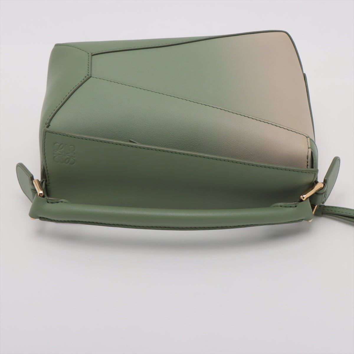 Second hand Loewe Puzzle Small Satin Calfskin Leather 3-Ways Bag Green - Tabita Bags