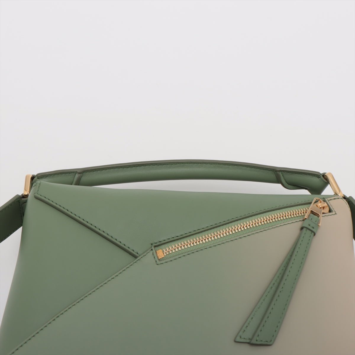 Second hand Loewe Puzzle Small Satin Calfskin Leather 3-Ways Bag Green - Tabita Bags