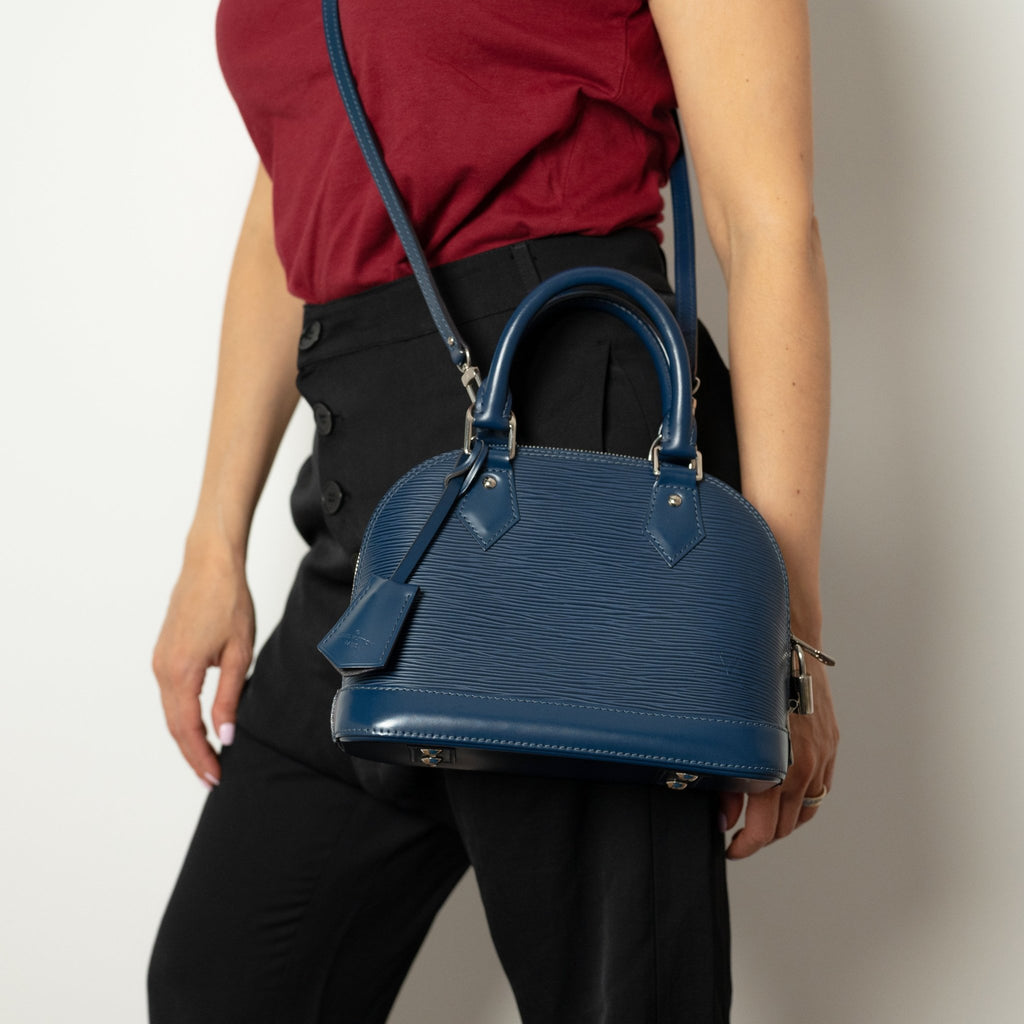 Second hand Louis Vuitton Alma BB Epi Leather 2 - Ways Top - handle Bag Navy - Tabita Bags