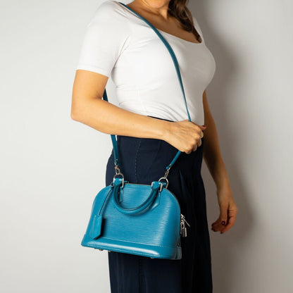 Second hand Louis Vuitton Alma BB Epi Leather Top - handle Handbag Blue - Tabita Bags