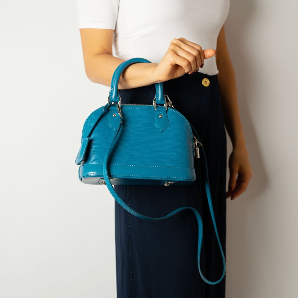 Second hand Louis Vuitton Alma BB Epi Leather Top - handle Handbag Blue - Tabita Bags