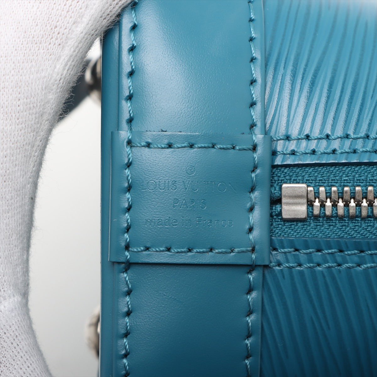 Second hand Louis Vuitton Alma BB Epi Leather Top - handle Handbag Blue - Tabita Bags