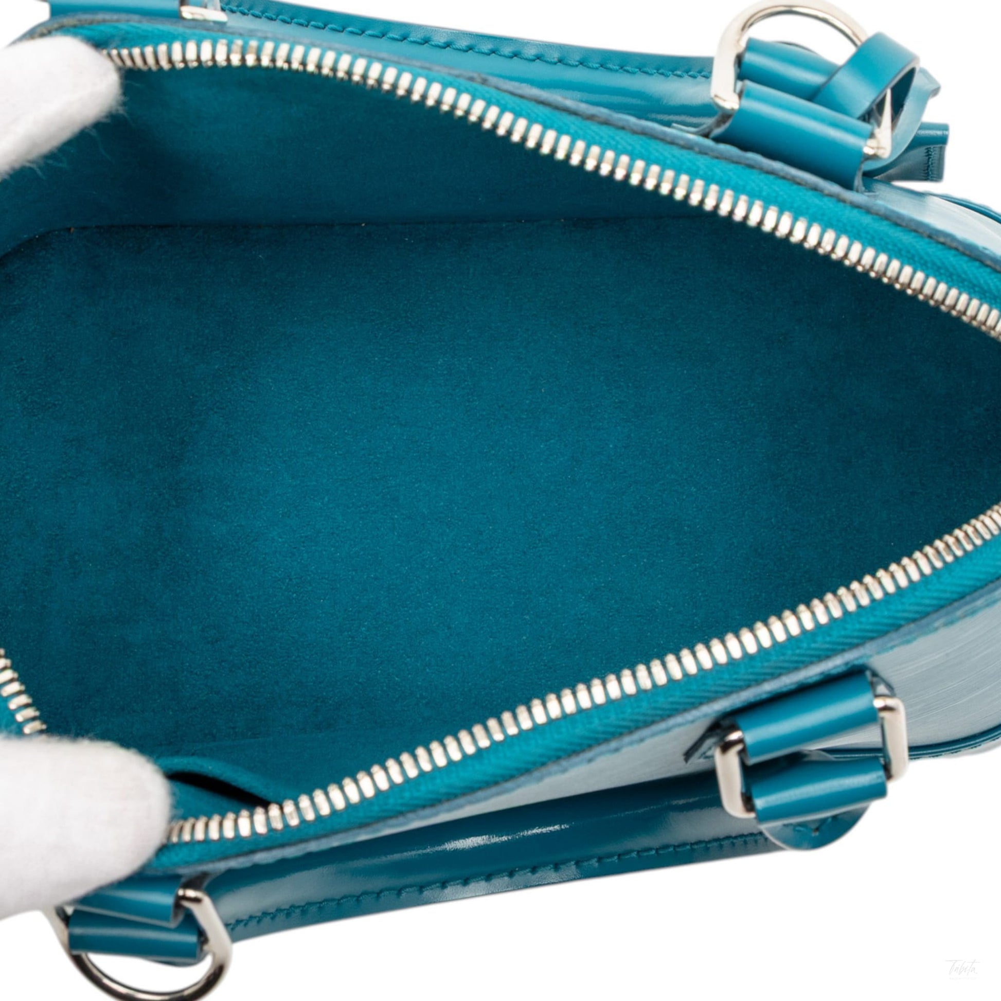 Second hand Louis Vuitton Alma BB Epi Leather Top - handle Handbag Blue - Tabita Bags
