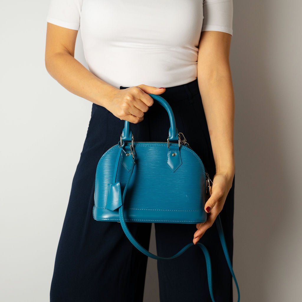 Second hand Louis Vuitton Alma BB Epi Leather Top - handle Handbag Blue - Tabita Bags