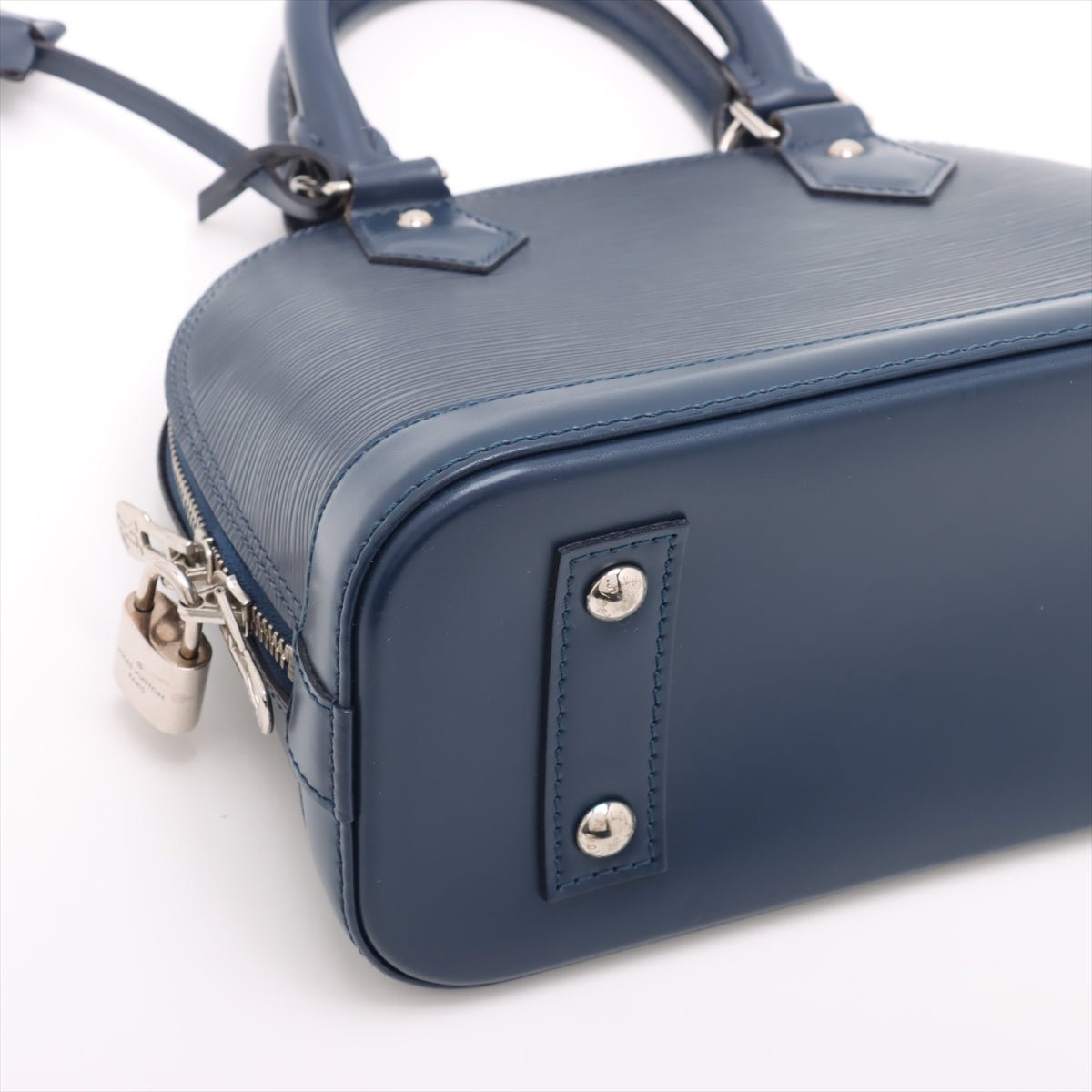 Second hand Louis Vuitton Alma BB Epi Leather Top - handle Handbag Navy - Tabita Bags