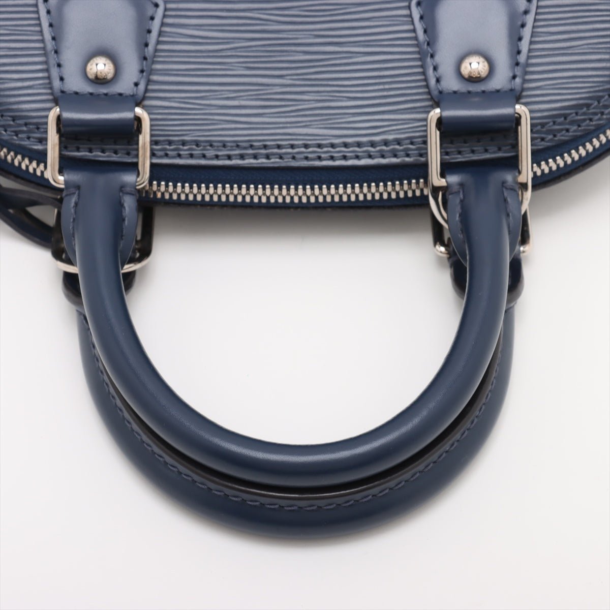Second hand Louis Vuitton Alma BB Epi Leather Top - handle Handbag Navy - Tabita Bags