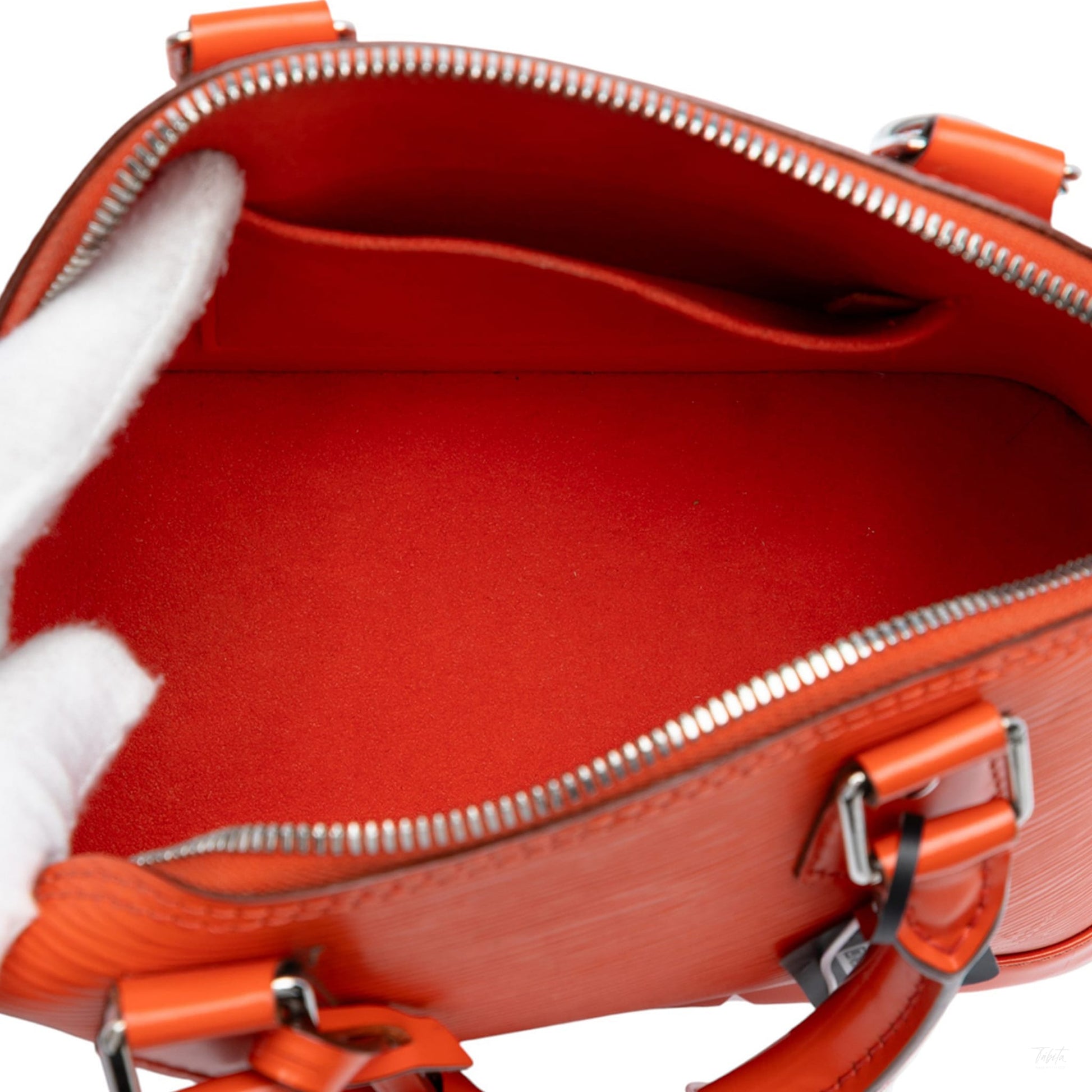 Second hand Louis Vuitton Alma BB Epi Leather Top - Handle Handbag Orange - Tabita Bags