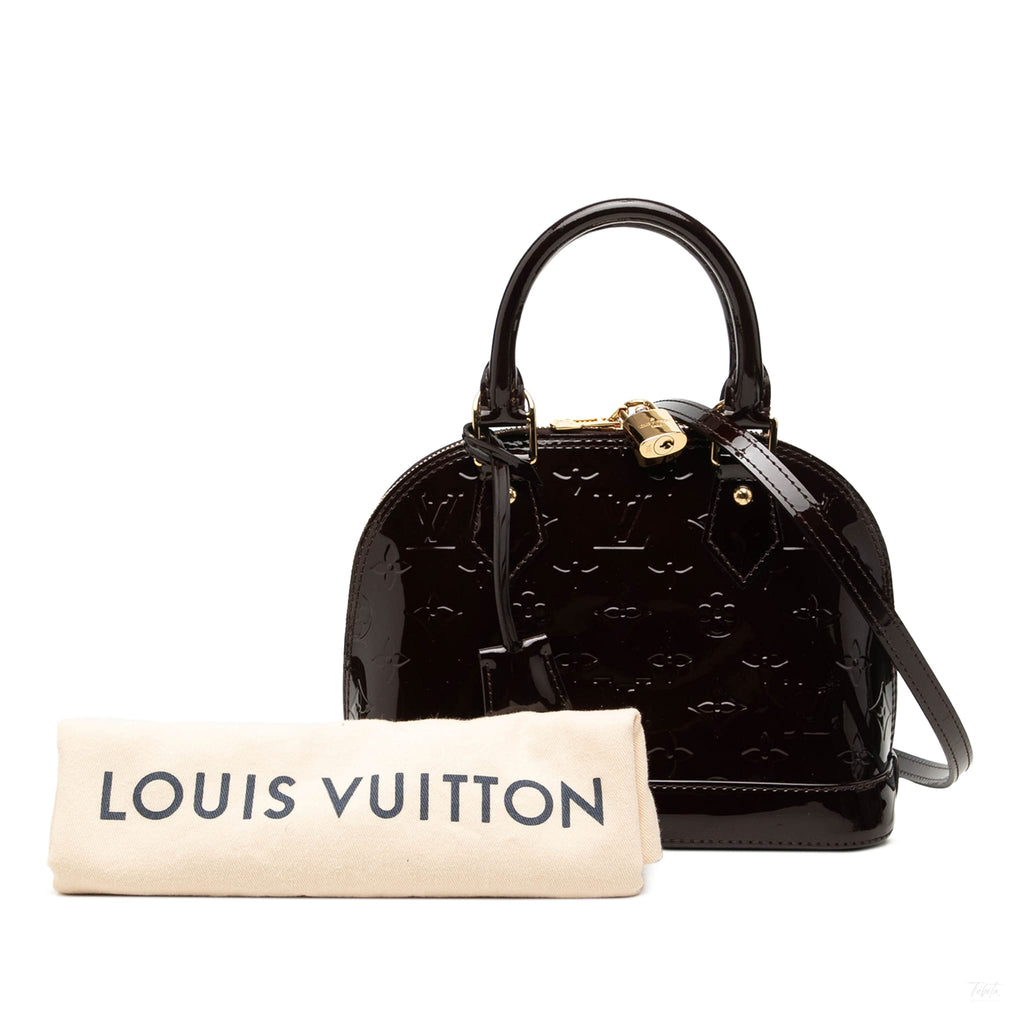 Second hand Louis Vuitton Alma BB Leather Monogram Vernis Top-handle Handbag Purple - Tabita Bags