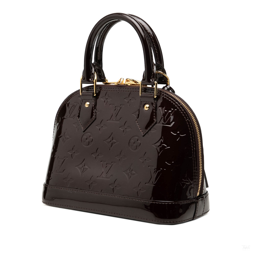 Second hand Louis Vuitton Alma BB Leather Monogram Vernis Top-handle Handbag Purple - Tabita Bags