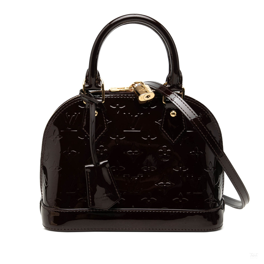 Second hand Louis Vuitton Alma BB Leather Monogram Vernis Top-handle Handbag Purple - Tabita Bags
