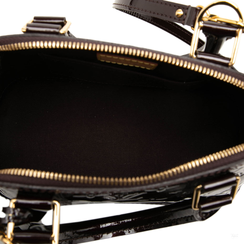 Second hand Louis Vuitton Alma BB Leather Monogram Vernis Top-handle Handbag Purple - Tabita Bags
