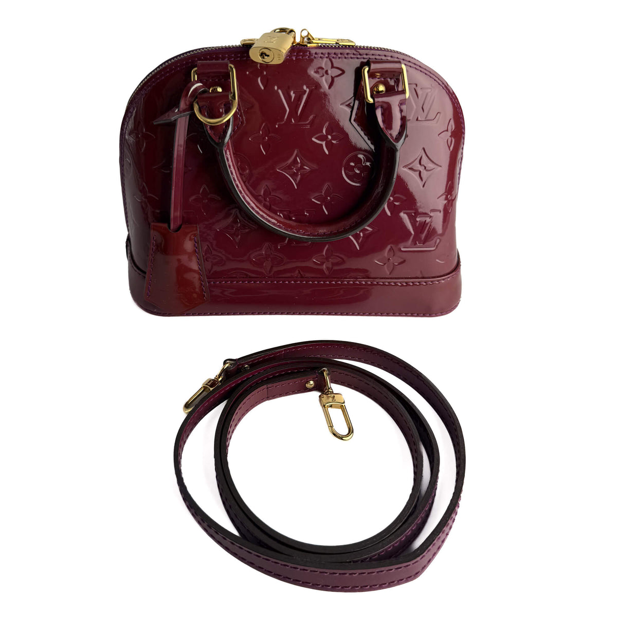 Second hand Louis Vuitton Alma BB Monogram Vernis Leather 2-Ways Top-handle Handbag Cherry Red - Tabita Bags