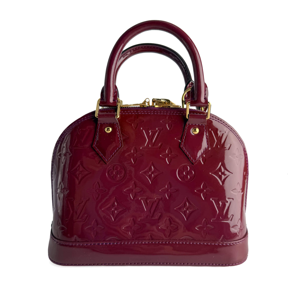 Second hand Louis Vuitton Alma BB Monogram Vernis Leather 2-Ways Top-handle Handbag Cherry Red - Tabita Bags