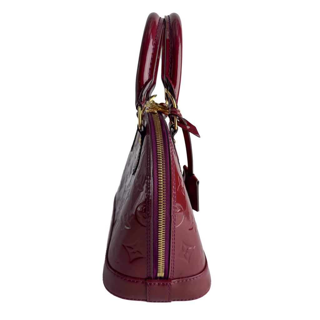 Second hand Louis Vuitton Alma BB Monogram Vernis Leather 2-Ways Top-handle Handbag Cherry Red - Tabita Bags