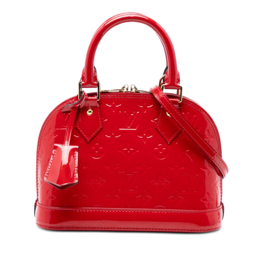 Second hand Louis Vuitton Alma BB Monogram Vernis Leather 2 - Ways Top - handle Handbag Red - Tabita Bags