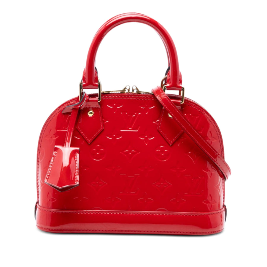 Second hand Louis Vuitton Alma BB Monogram Vernis Leather 2 - Ways Top - handle Handbag Red - Tabita Bags
