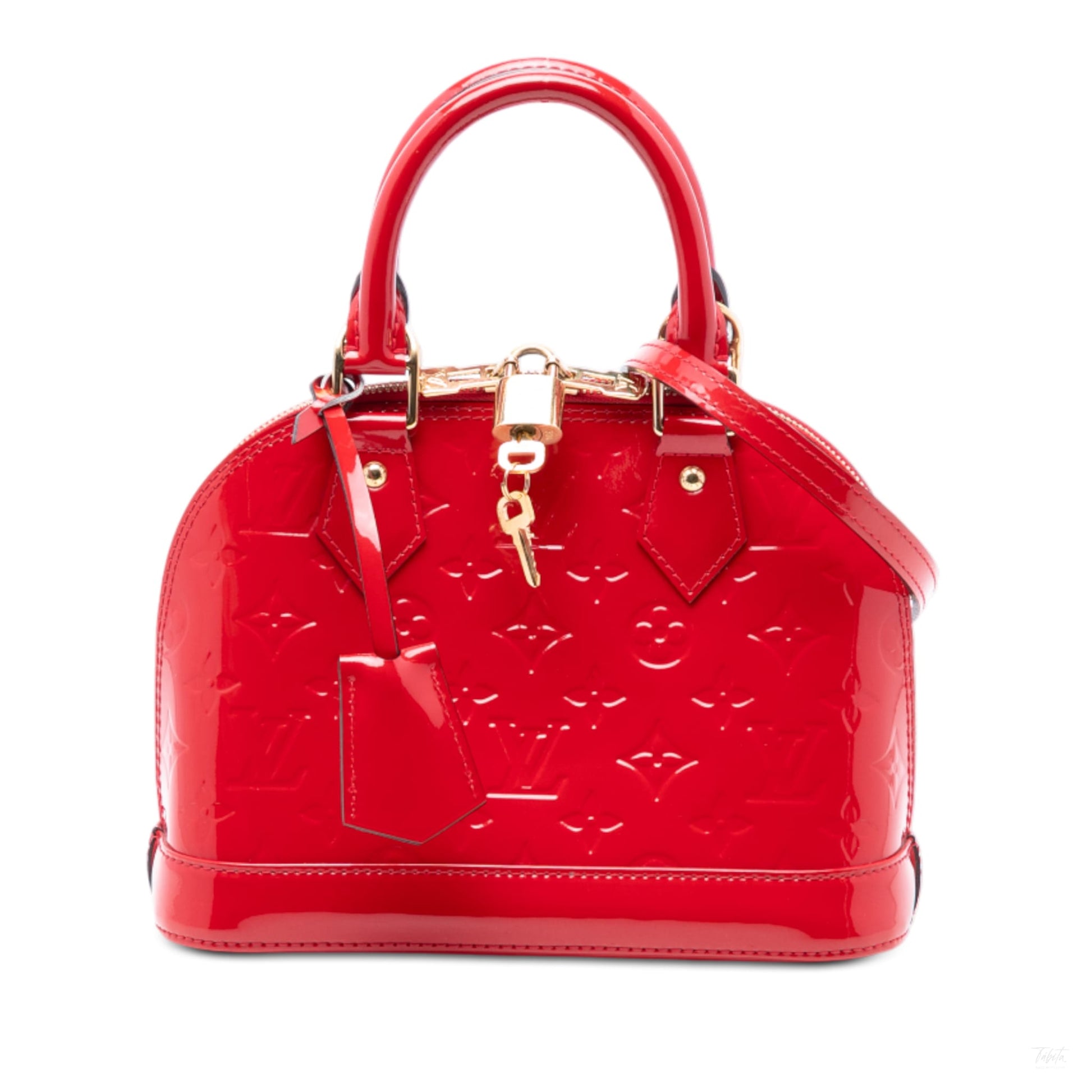 Second hand Louis Vuitton Alma BB Monogram Vernis Leather 2 - Ways Top - handle Handbag Red - Tabita Bags