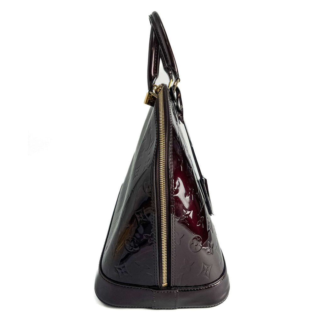 Second hand Louis Vuitton Alma GM Patent Leather Top - handle Handbag Burgundy - Tabita Bags