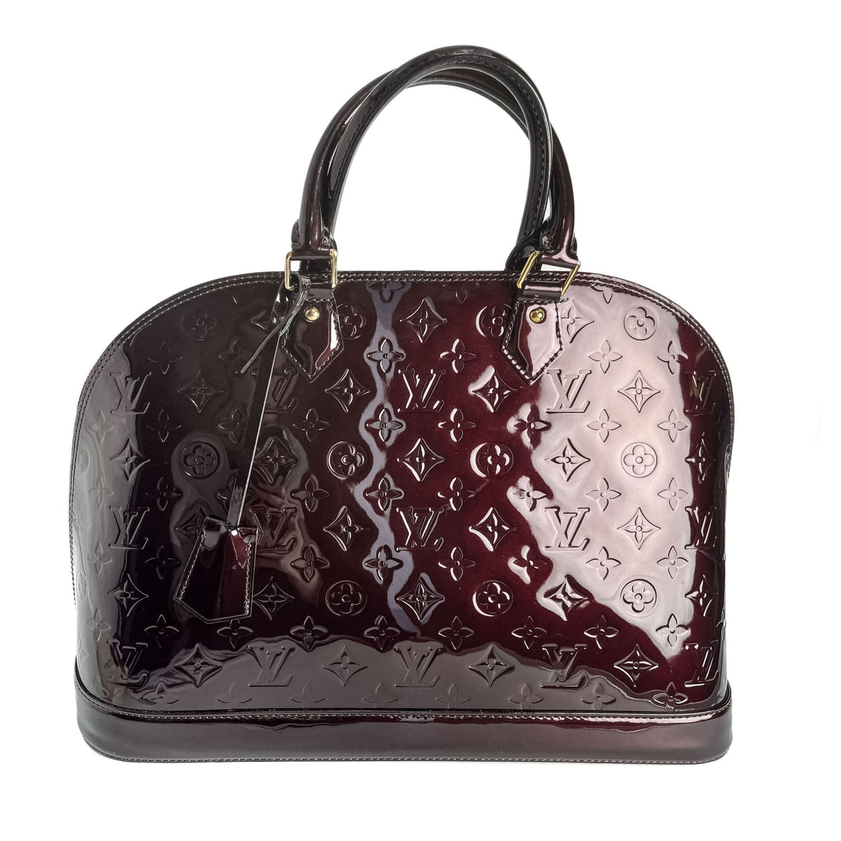 Second hand Louis Vuitton Alma GM Patent Leather Top - handle Handbag Burgundy - Tabita Bags