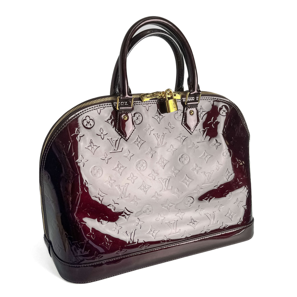 Second hand Louis Vuitton Alma GM Patent Leather Top - handle Handbag Burgundy - Tabita Bags