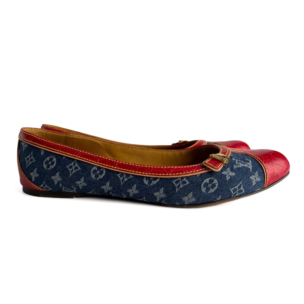 Second hand Louis Vuitton Ballet Flats Denim Denim Shoes 38 Bicolor - Tabita Bags