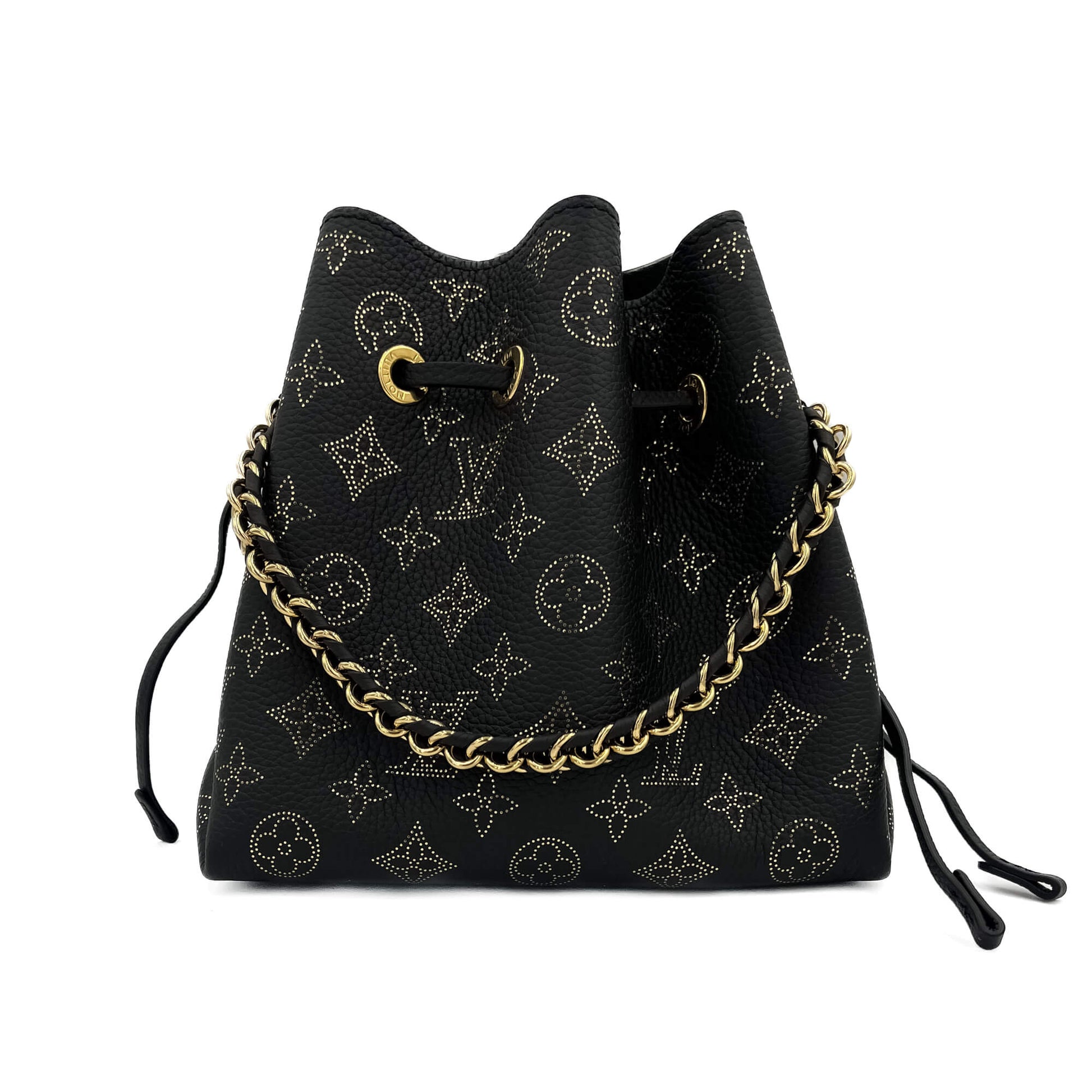 Second hand Louis Vuitton Bella Mahina Leather 2 - Ways Bucket Bag Pouch Black - Tabita Bags