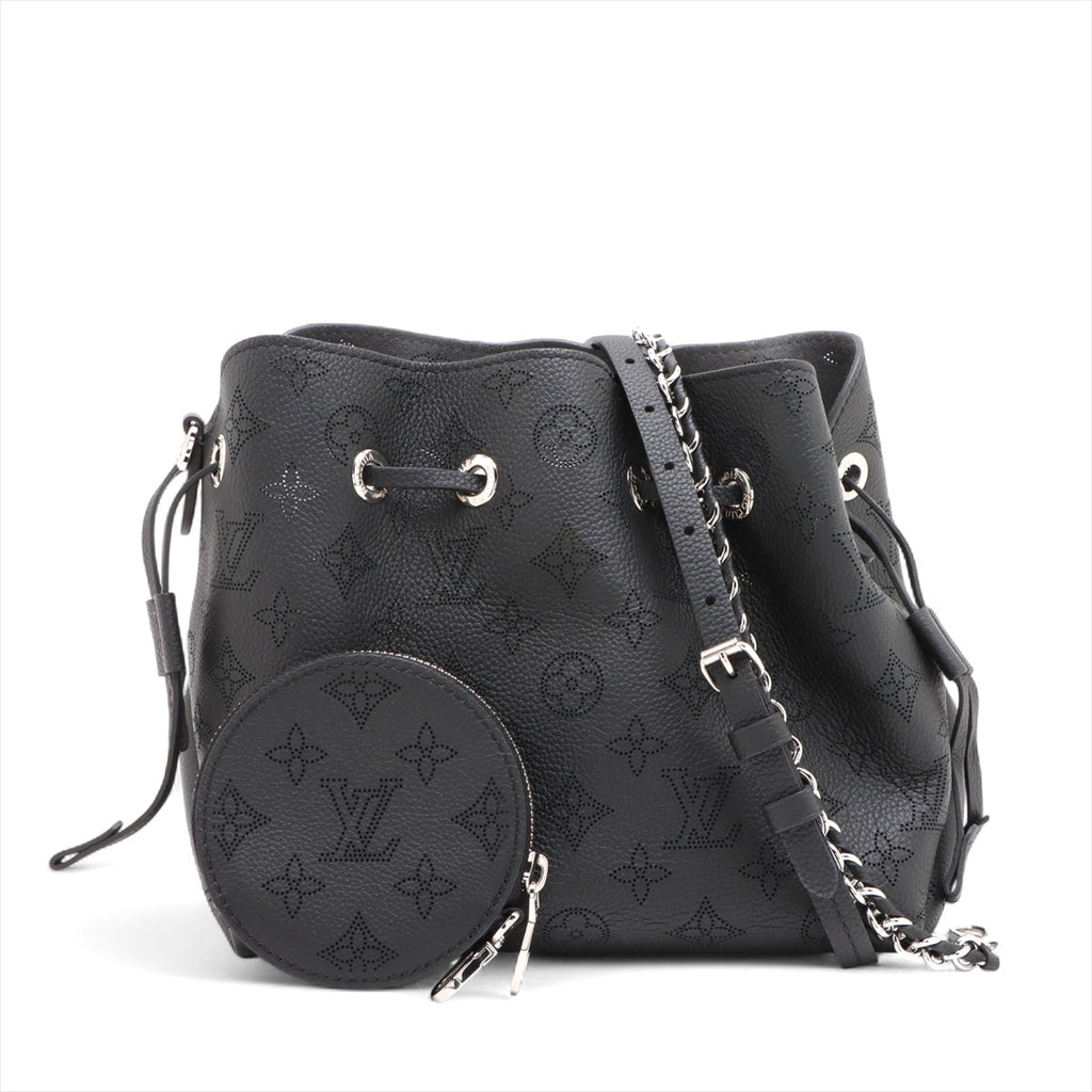 Second hand Louis Vuitton Bella Mahina Leather Pouch Bucket Shoulder Bag Black - Tabita Bags