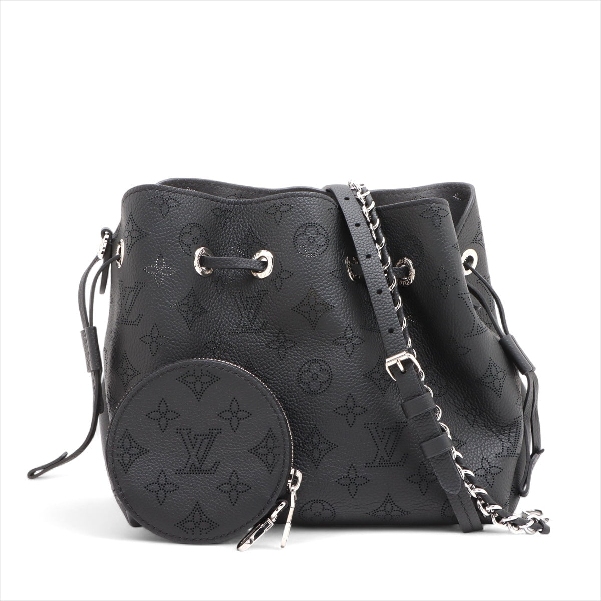 Second hand Louis Vuitton Bella Mahina Leather Pouch Bucket Shoulder Bag Black - Tabita Bags