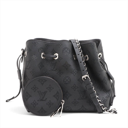Second hand Louis Vuitton Bella Mahina Leather Pouch Bucket Shoulder Bag Black - Tabita Bags