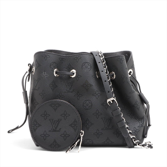 Second hand Louis Vuitton Bella Mahina Leather Pouch Bucket Shoulder Bag Black - Tabita Bags