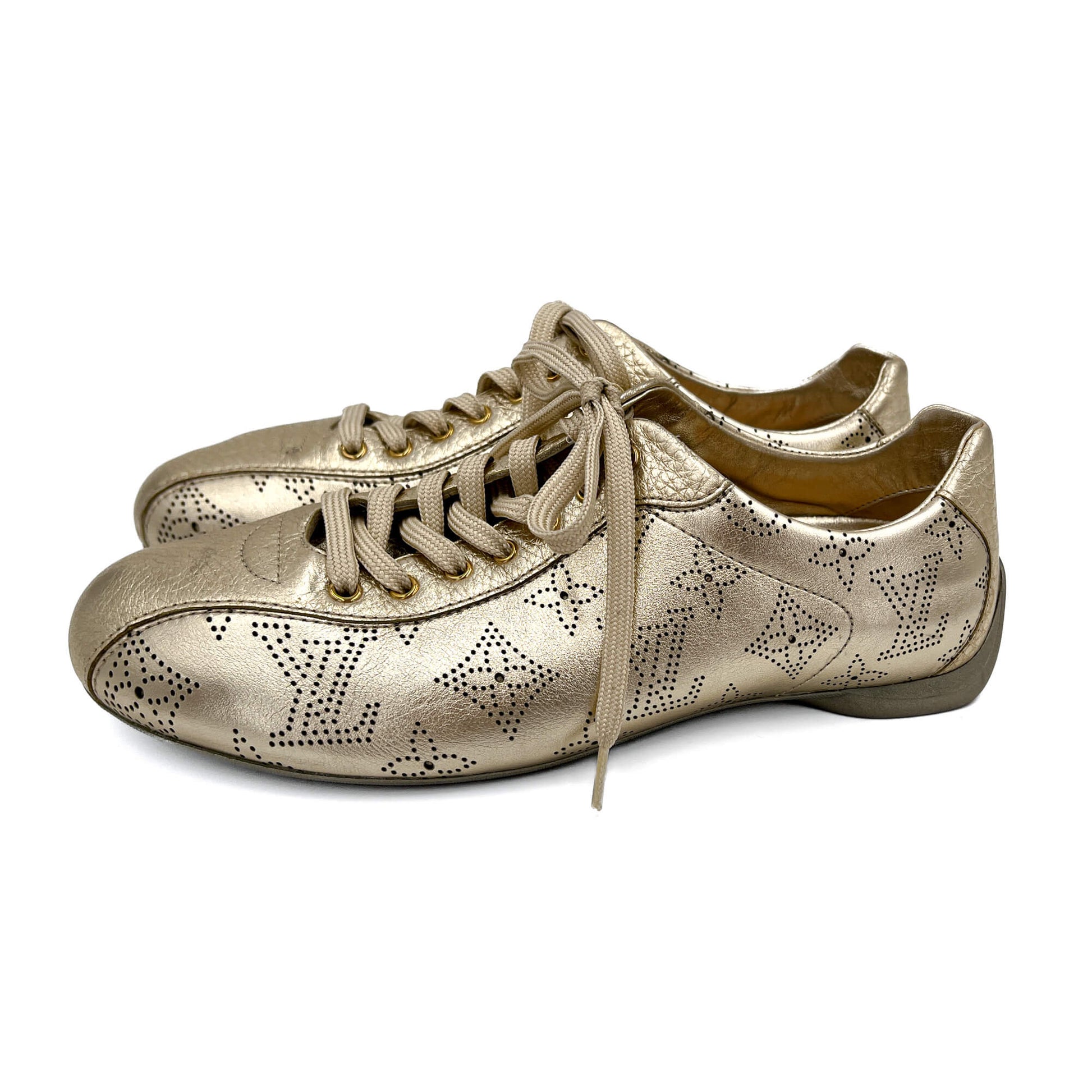 Second hand Louis Vuitton Bowling Mahina Leather Sneakers 38 Gold - Tabita Bags