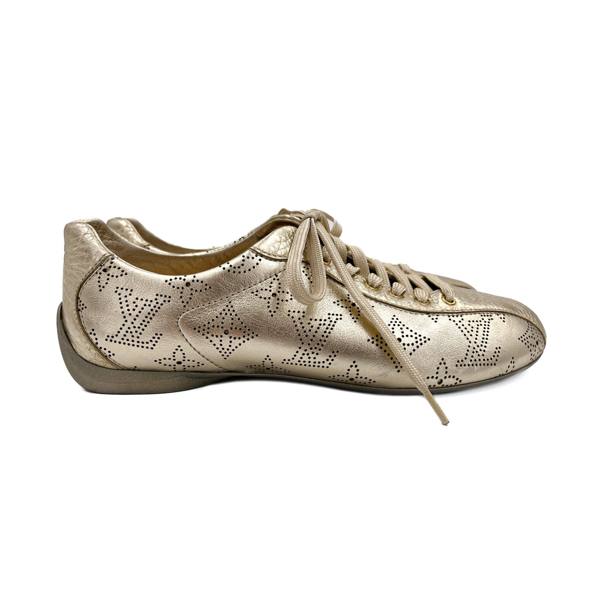 Second hand Louis Vuitton Bowling Mahina Leather Sneakers 38 Gold - Tabita Bags