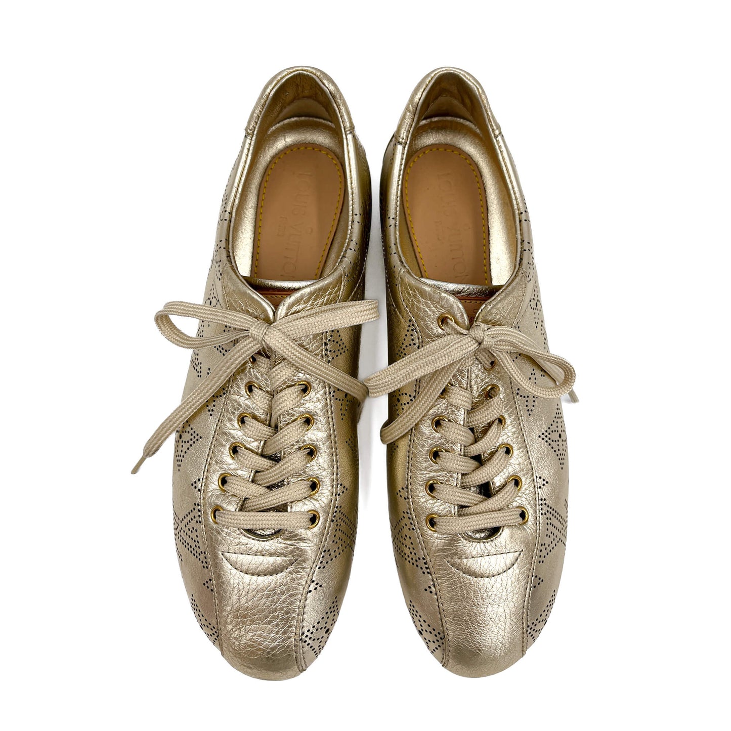 Second hand Louis Vuitton Bowling Mahina Leather Sneakers 38 Gold - Tabita Bags