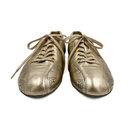 Second hand Louis Vuitton Bowling Mahina Leather Sneakers 38 Gold - Tabita Bags