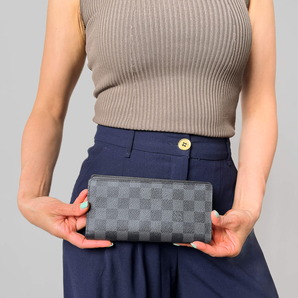 Second hand Louis Vuitton Brazza Canvas Vertical long Wallet Damier Graphite - Tabita Bags