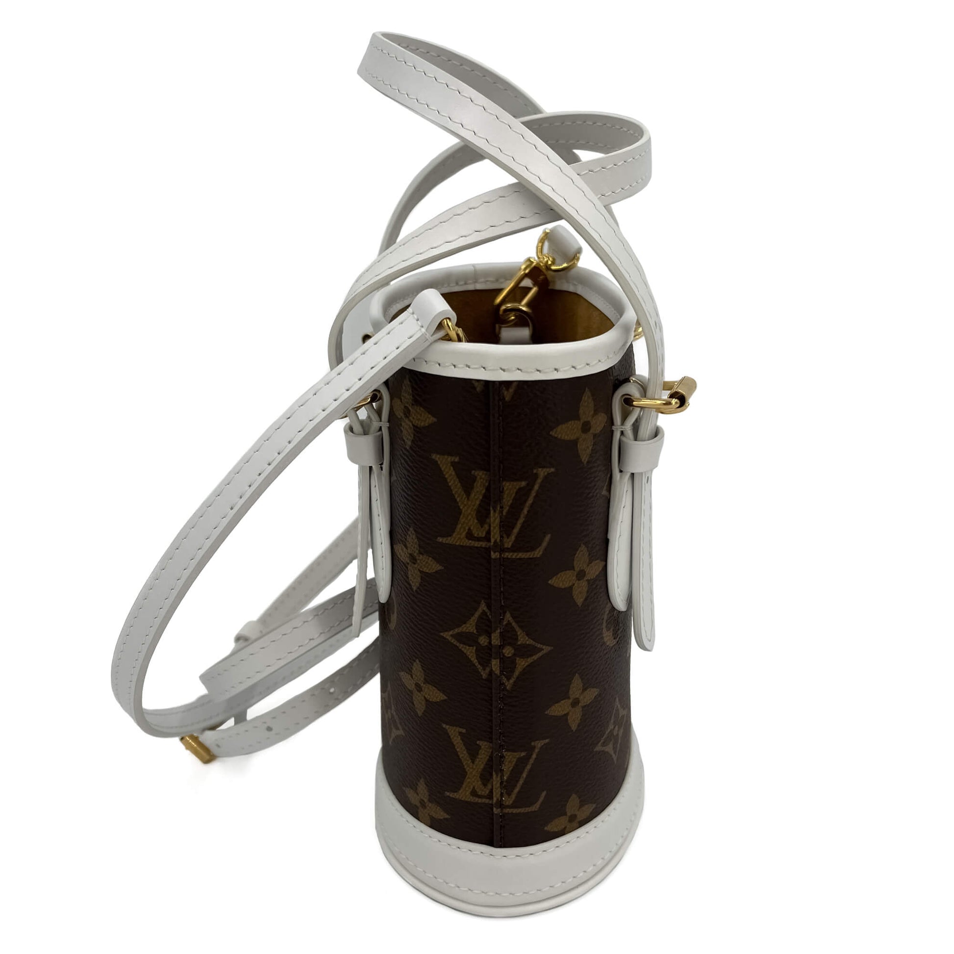 Second hand Louis Vuitton Bucket Nano Match LV White Canvas 2 - Ways Bucket Bag - Tabita Bags