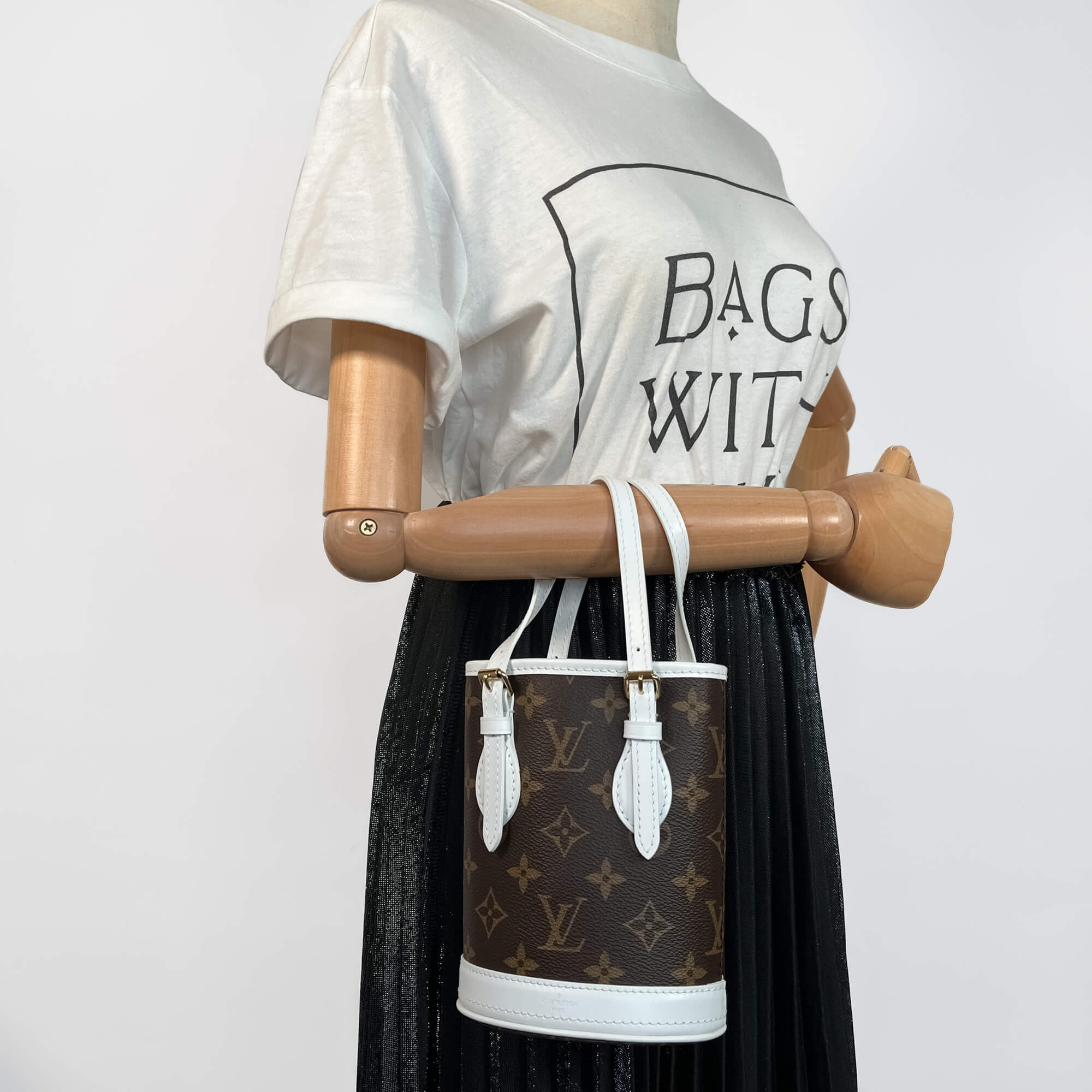 Louis Vuitton Bucket Nano Match LV White Canvas 2 Ways Bucket Bag Tabita Bags Tabita Bags with Love